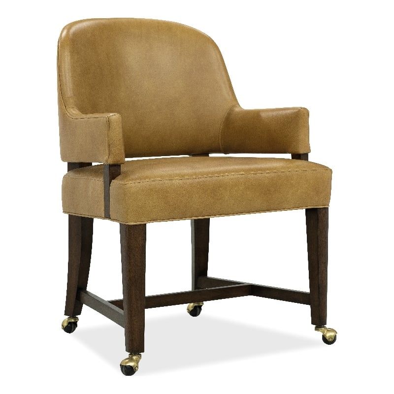 Bowery Hill Archives Barrel Back Game Chair in Brown Leather with Casters