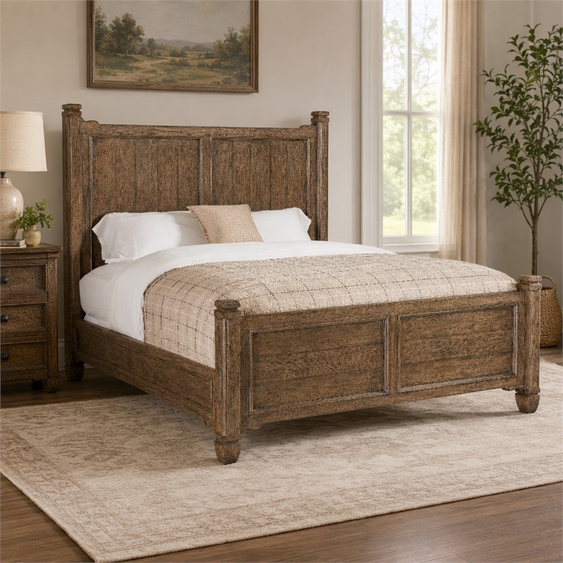 Bowery Hill Americana Wood California King Panel Bed in Distressed Brown