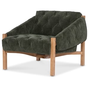 Bowery Hill Tufted Accent Chair in Green Fabric with Wood Frame