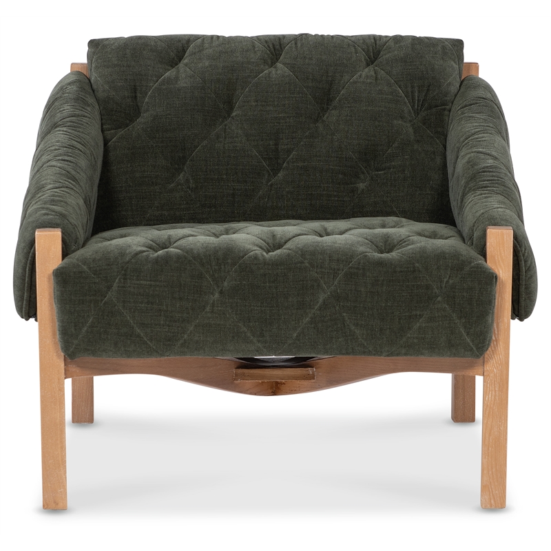 Bowery Hill Tufted Accent Chair in Green Fabric with Wood Frame
