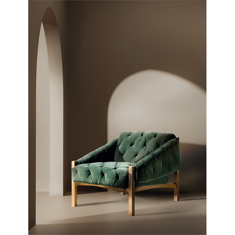 Bowery Hill Tufted Accent Chair in Green Fabric with Wood Frame