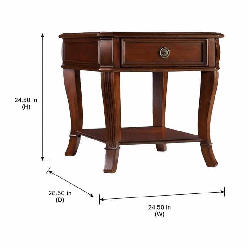 Bowery Hill Wooden End Table with Drawer and Shelf in Brown Cherry