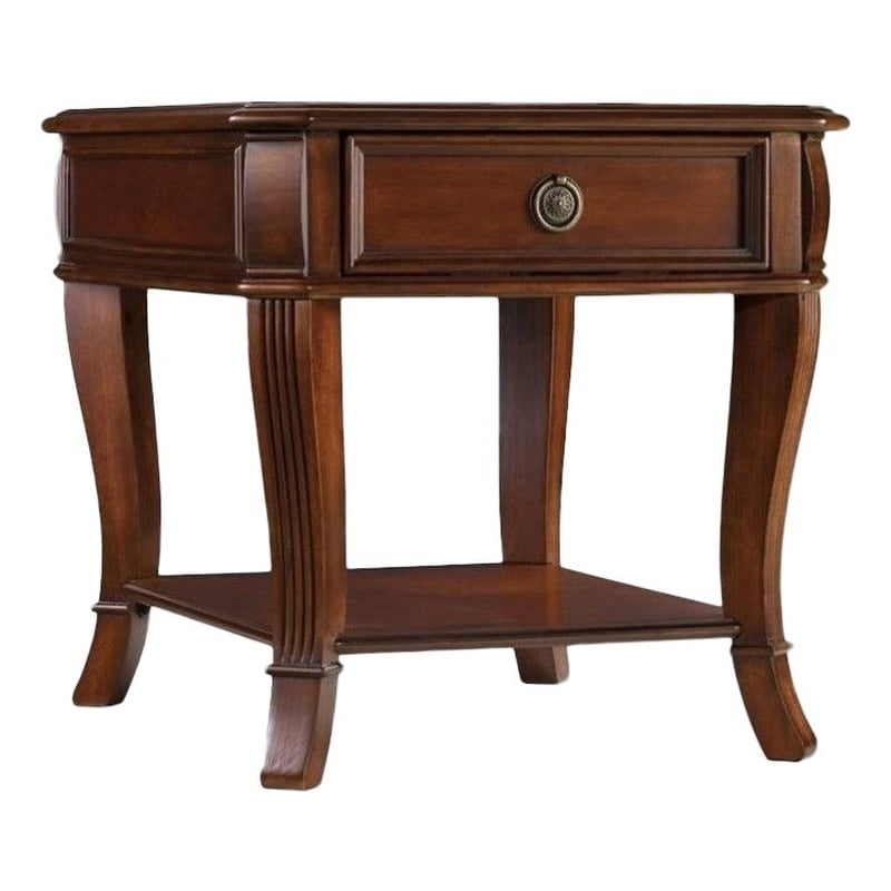 Bowery Hill Wooden End Table with Drawer and Shelf in Brown Cherry