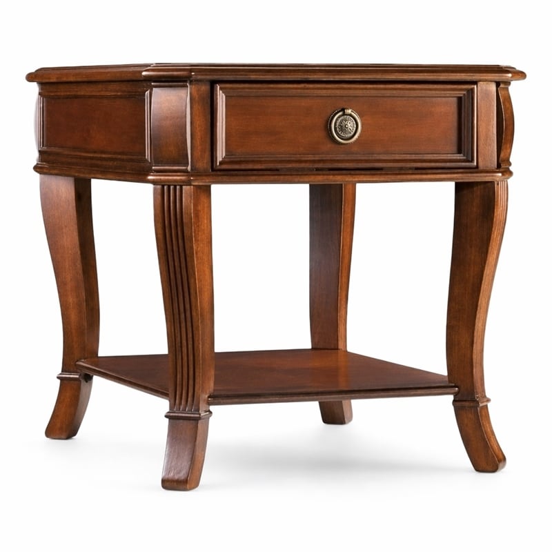Bowery Hill Wooden End Table with Drawer and Shelf in Brown Cherry