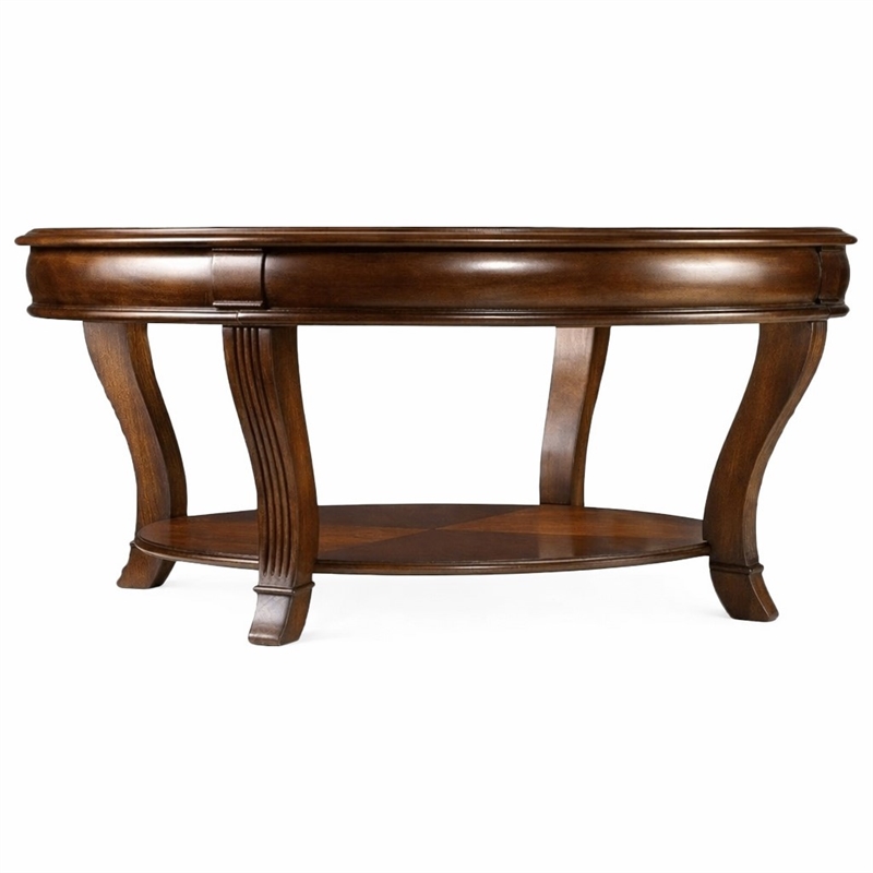 Bowery Hill Round Glass Cocktail Table with Starburst Inlay in Clear