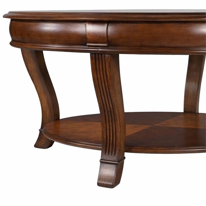 Bowery Hill Round Glass Cocktail Table with Starburst Inlay in Clear