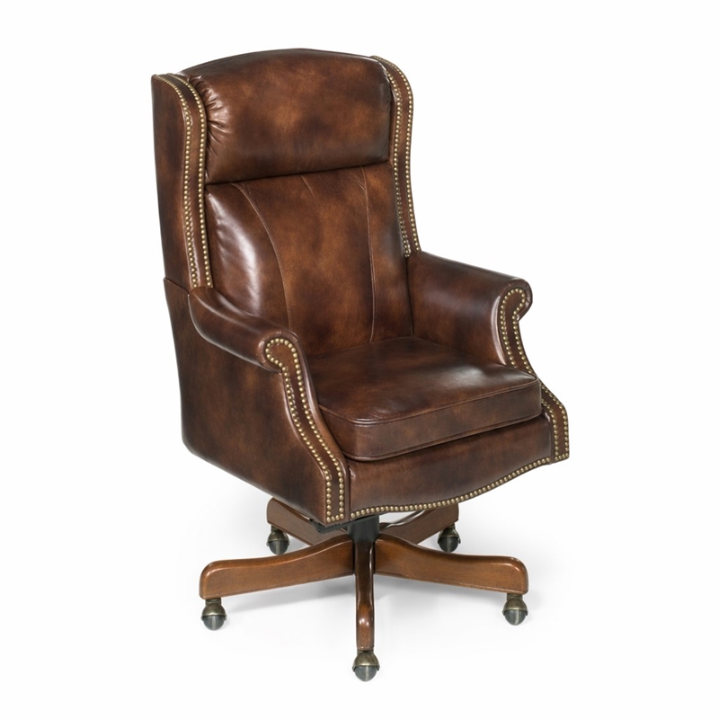Bowery Hill Executive Office Chair with Leather Upholstery in Brown