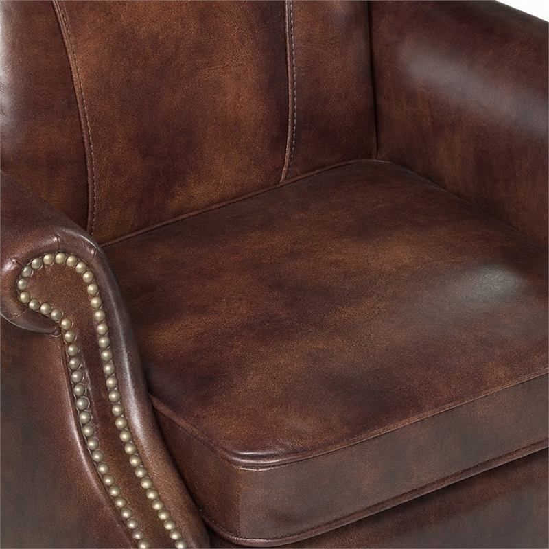 Bowery Hill Executive Office Chair with Leather Upholstery in Brown