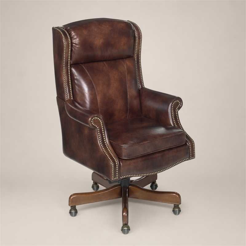 Bowery Hill Executive Office Chair with Leather Upholstery in Brown