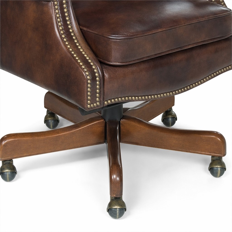 Bowery Hill Executive Office Chair with Leather Upholstery in Brown