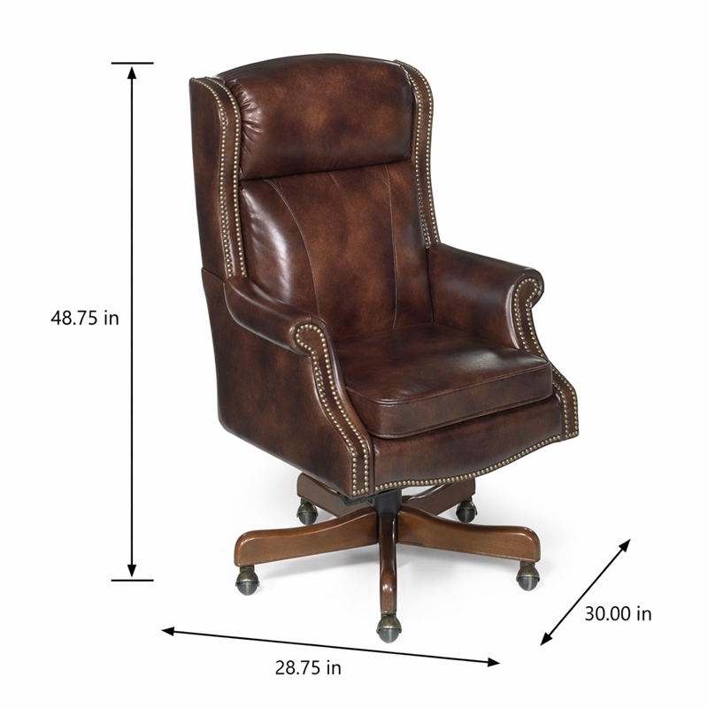 Bowery Hill Executive Office Chair with Leather Upholstery in Brown