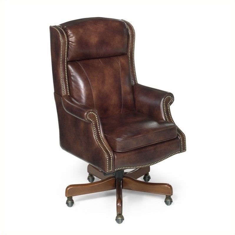 Bowery Hill Executive Office Chair with Leather Upholstery in Brown