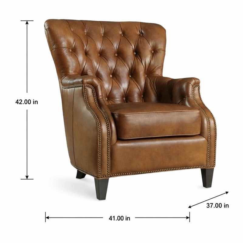 Bowery Hill Tufted Leather Club Chair in Genuine Brown Upholstery