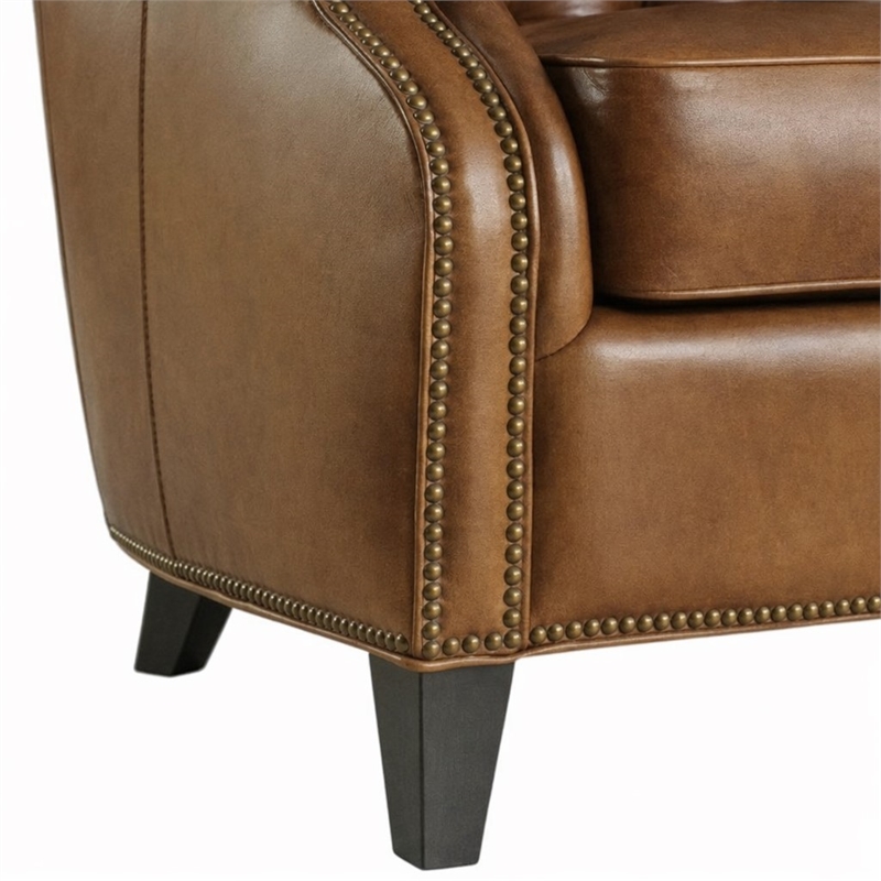 Bowery Hill Tufted Leather Club Chair in Genuine Brown Upholstery