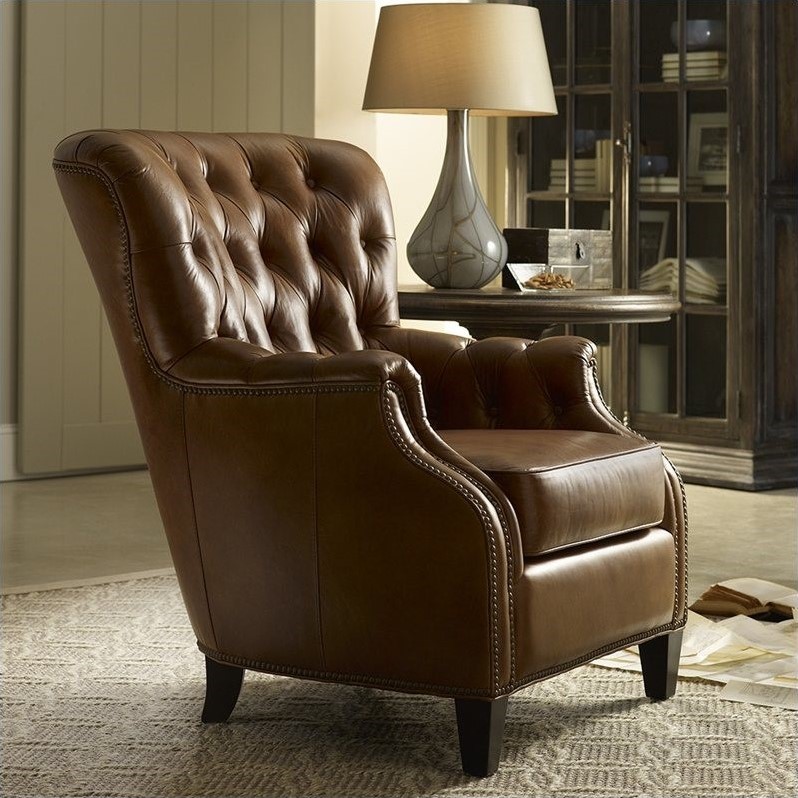 Bowery Hill Tufted Leather Club Chair in Genuine Brown Upholstery