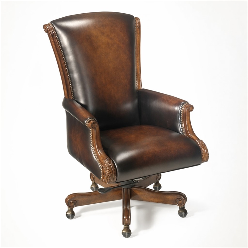 Bowery Hill Executive Office Chair with Nail Heads in Brown Leather