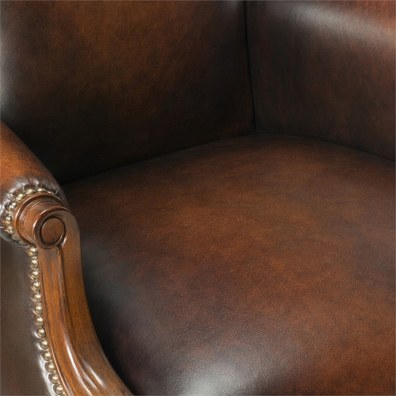 Bowery Hill Executive Office Chair with Nail Heads in Brown Leather