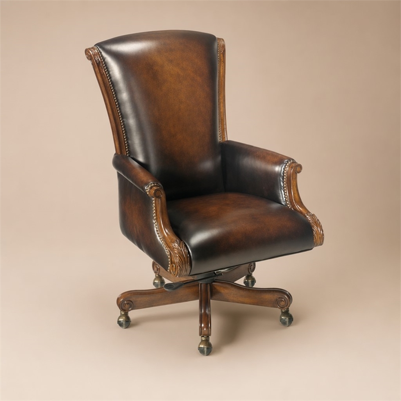 Bowery Hill Executive Office Chair with Nail Heads in Brown Leather