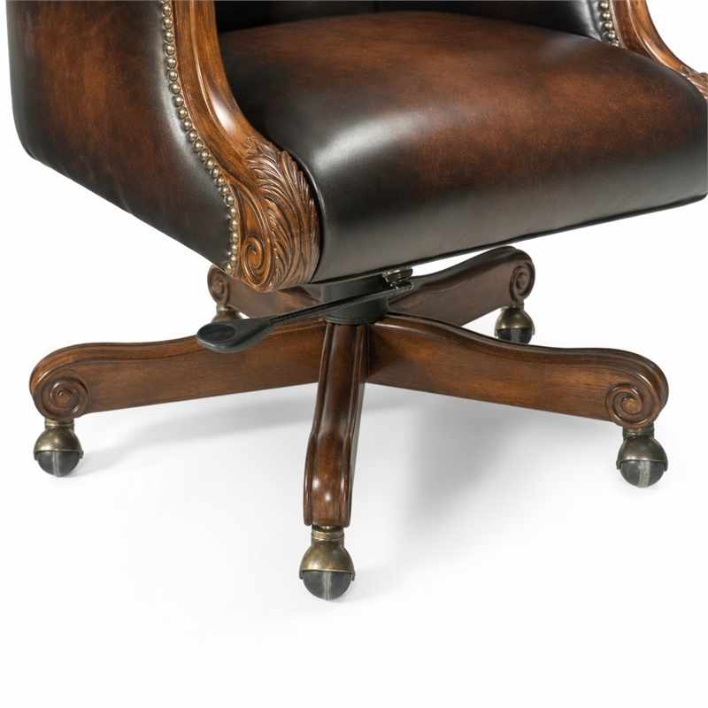 Bowery Hill Executive Office Chair with Nail Heads in Brown Leather