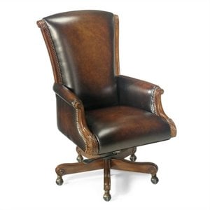 Bowery Hill Executive Office Chair with Nail Heads in Brown Leather