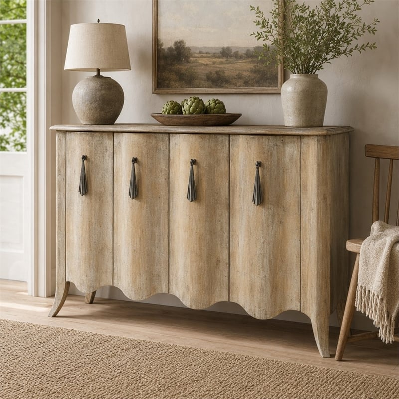 Bowery Hill Draped Sideboard in Light Wood with Adjustable Shelves