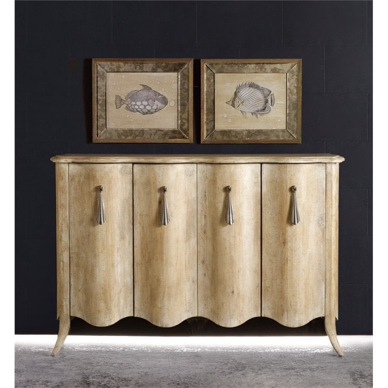 Bowery Hill Draped Sideboard in Light Wood with Adjustable Shelves