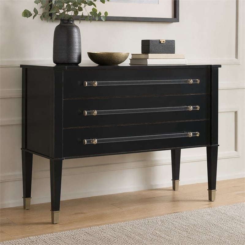 Bowery Hill Rowan Accent Chest with 3 Drawers in Black Finish