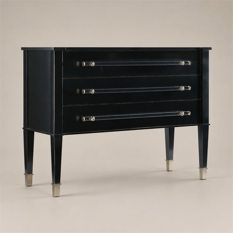 Bowery Hill Rowan Accent Chest with 3 Drawers in Black Finish