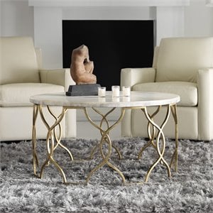 Bowery Hill Corrina Round Coffee Table with Gold Leaf Finish and Onyx Top