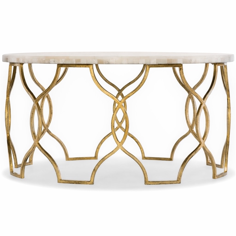Bowery Hill Corrina Round Coffee Table with Gold Leaf Finish and Onyx Top