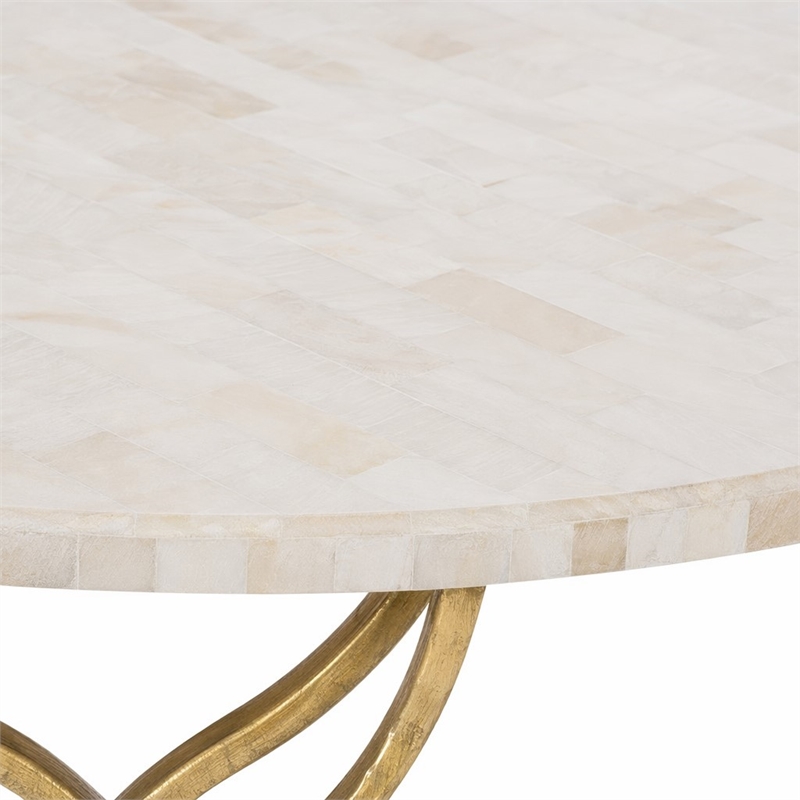Bowery Hill Corrina Round Coffee Table with Gold Leaf Finish and Onyx Top