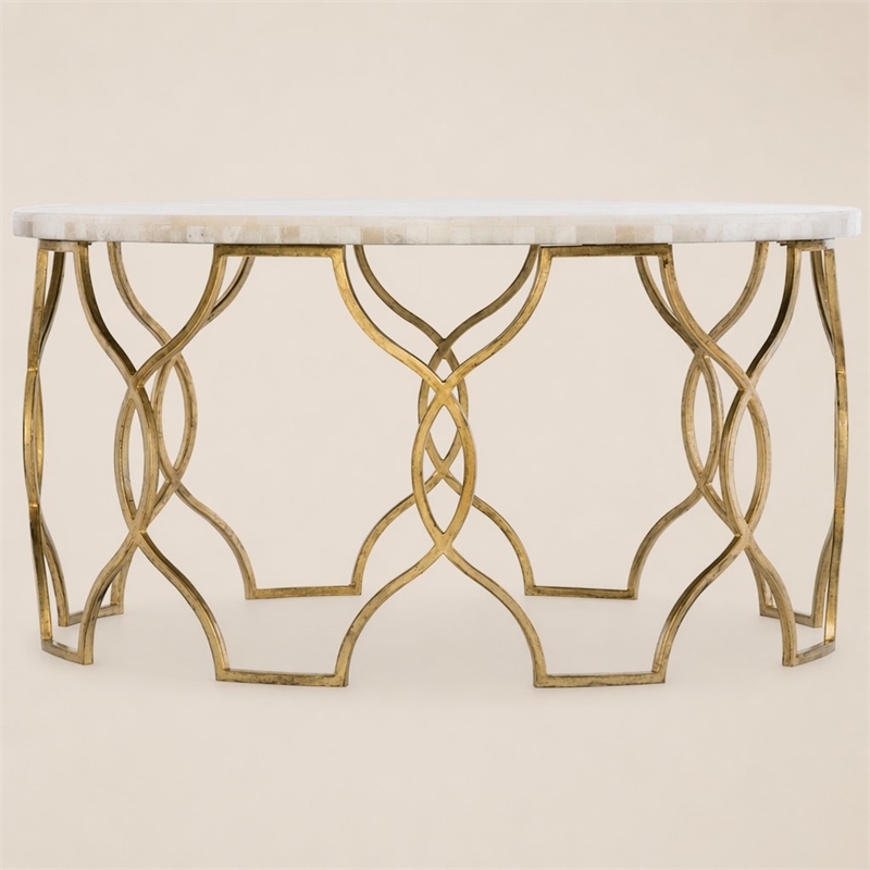 Bowery Hill Corrina Round Coffee Table with Gold Leaf Finish and Onyx Top