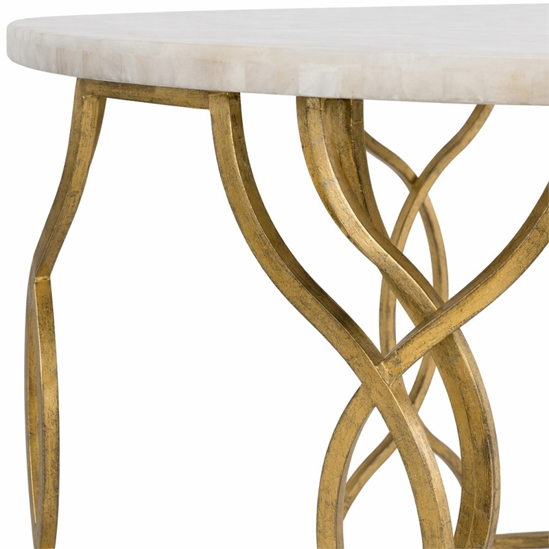 Bowery Hill Corrina Round Coffee Table with Gold Leaf Finish and Onyx Top