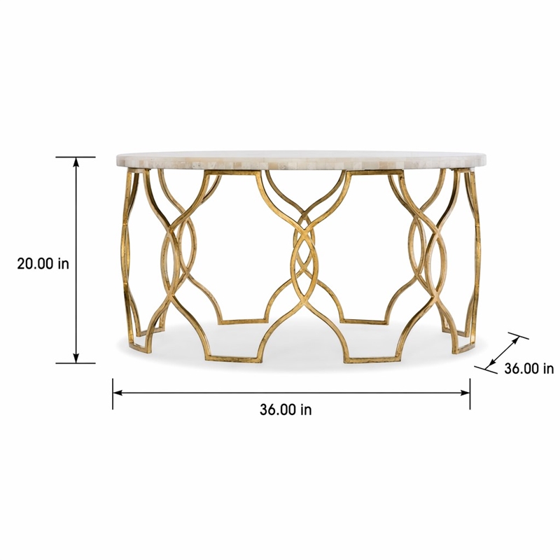Bowery Hill Corrina Round Coffee Table with Gold Leaf Finish and Onyx Top