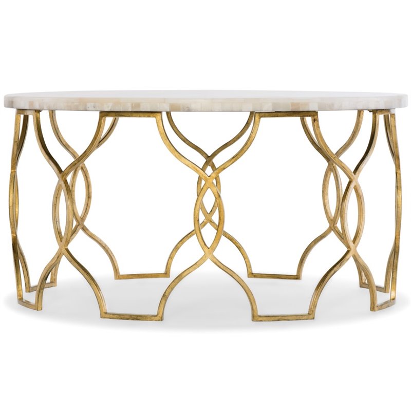 Bowery Hill Corrina Round Coffee Table with Gold Leaf Finish and Onyx Top