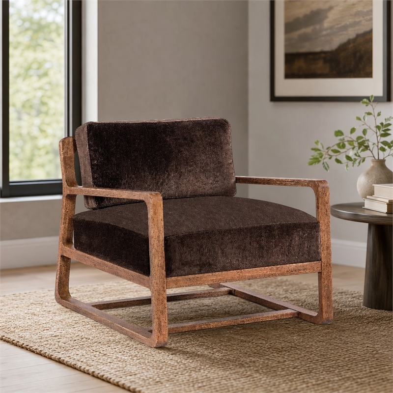 Bowery Hill Moraine Fabric Accent Chair in Brown with Wood Frame