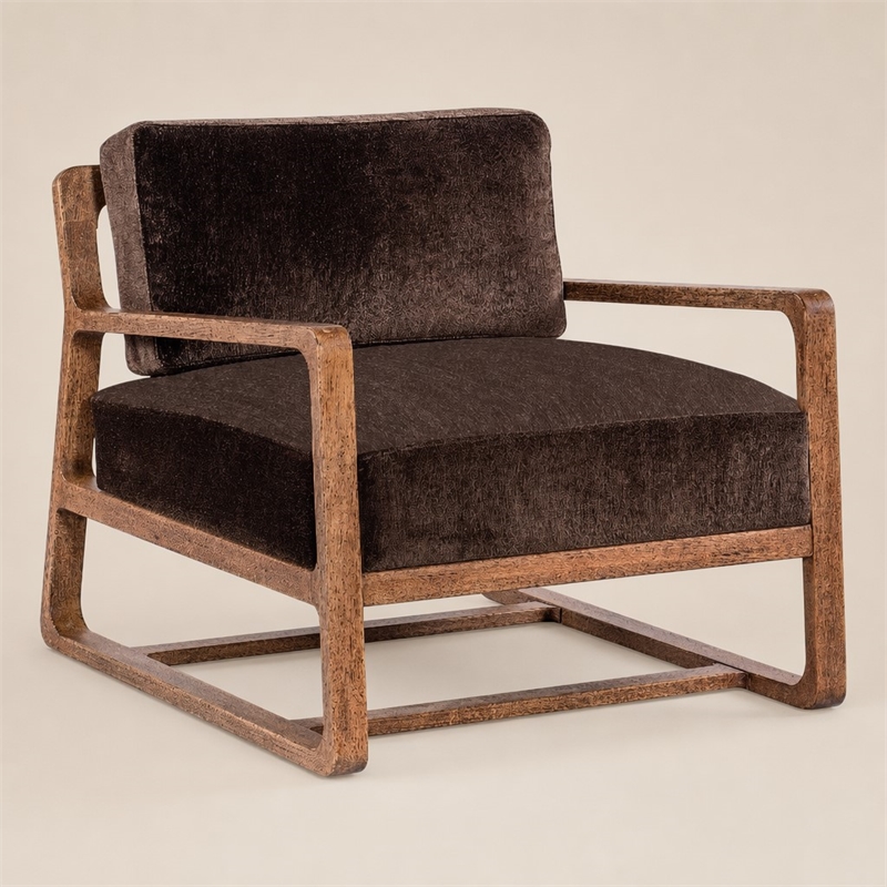 Bowery Hill Moraine Fabric Accent Chair in Brown with Wood Frame