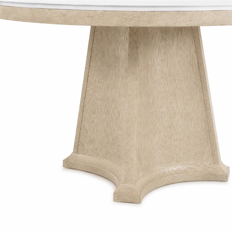 Bowery Hill Round Dining Table with Marble Top and Natural Wood Base