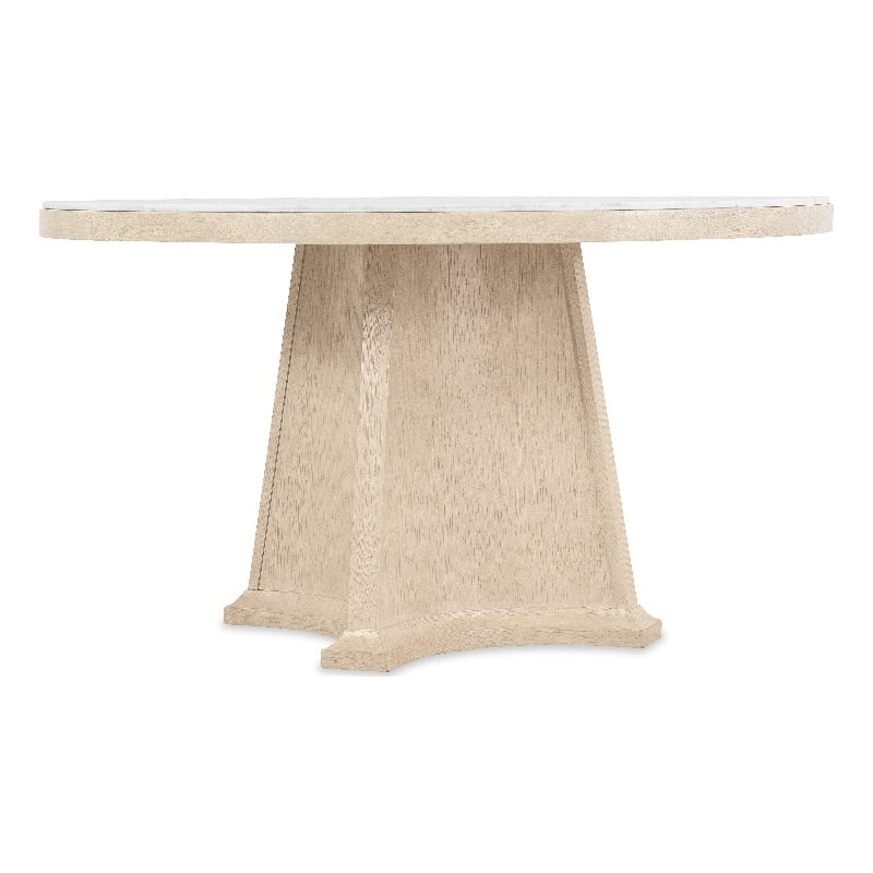 Bowery Hill Round Dining Table with Marble Top and Natural Wood Base