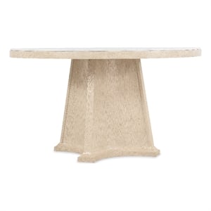 Bowery Hill Round Dining Table with Marble Top and Natural Wood Base