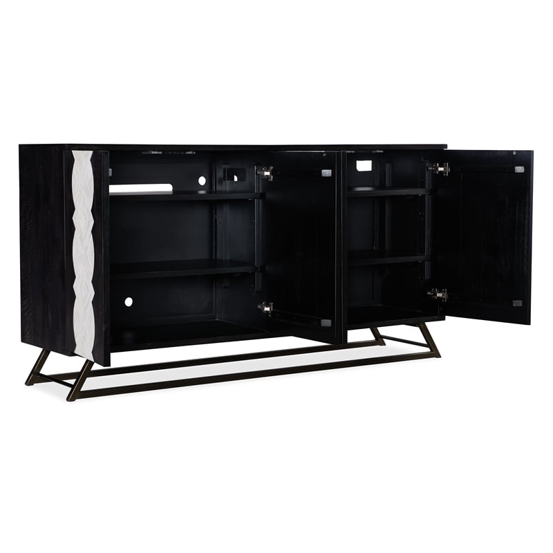 Bowery Hill Moroccan Modern Wood Credenza in Black with Iron Base