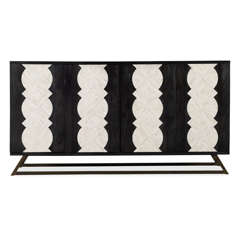 Bowery Hill Moroccan Modern Wood Credenza in Black with Iron Base