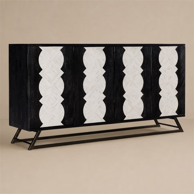 Bowery Hill Moroccan Modern Wood Credenza in Black with Iron Base