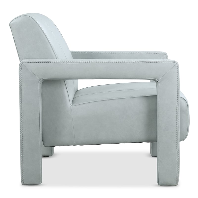 Bowery Hill Accent Chair in Blue Leather with Ladder Stitch Detail