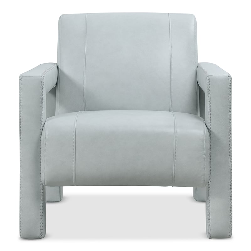 Bowery Hill Accent Chair in Blue Leather with Ladder Stitch Detail