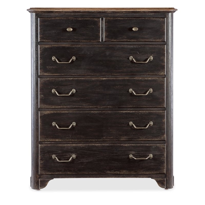 Bowery Hill 6-Drawer Chest in Distressed Black and Brown Finish