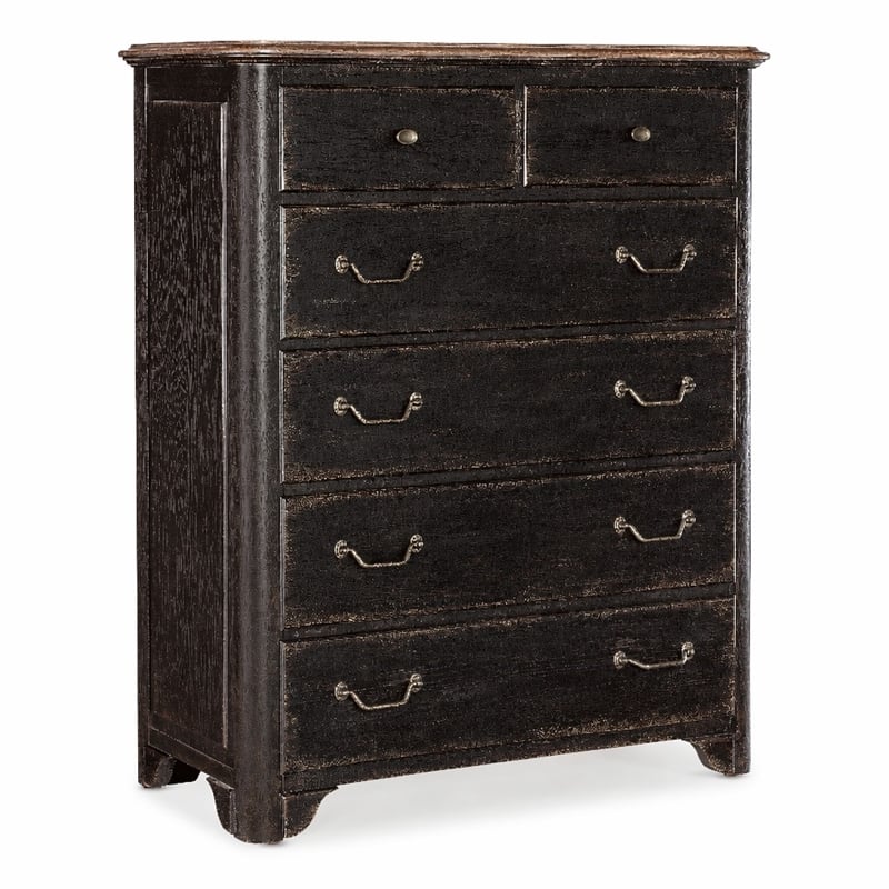 Bowery Hill 6-Drawer Chest in Distressed Black and Brown Finish