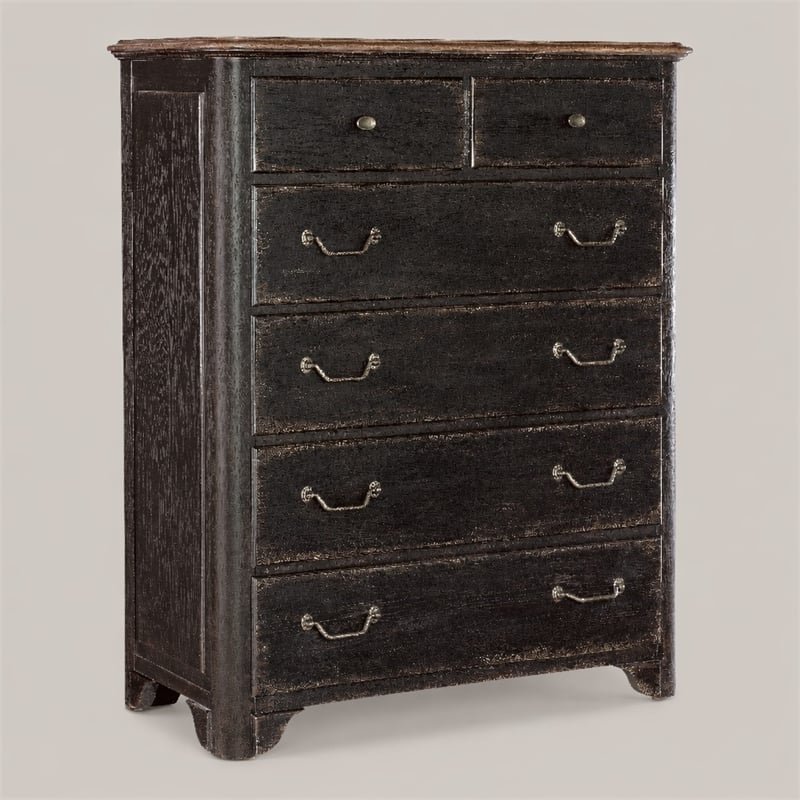 Bowery Hill 6-Drawer Chest in Distressed Black and Brown Finish