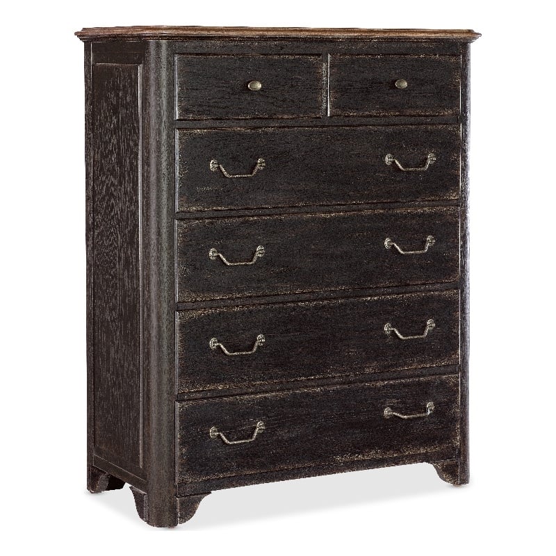 Bowery Hill 6-Drawer Chest in Distressed Black and Brown Finish