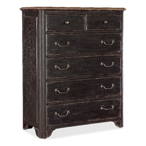 Bowery Hill 6-Drawer Chest in Distressed Black and Brown Finish